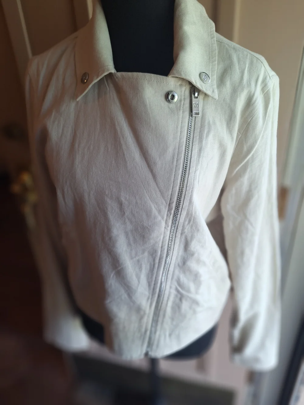 NWT DKNY Linen Women's Cream Moto Jacket Sz S